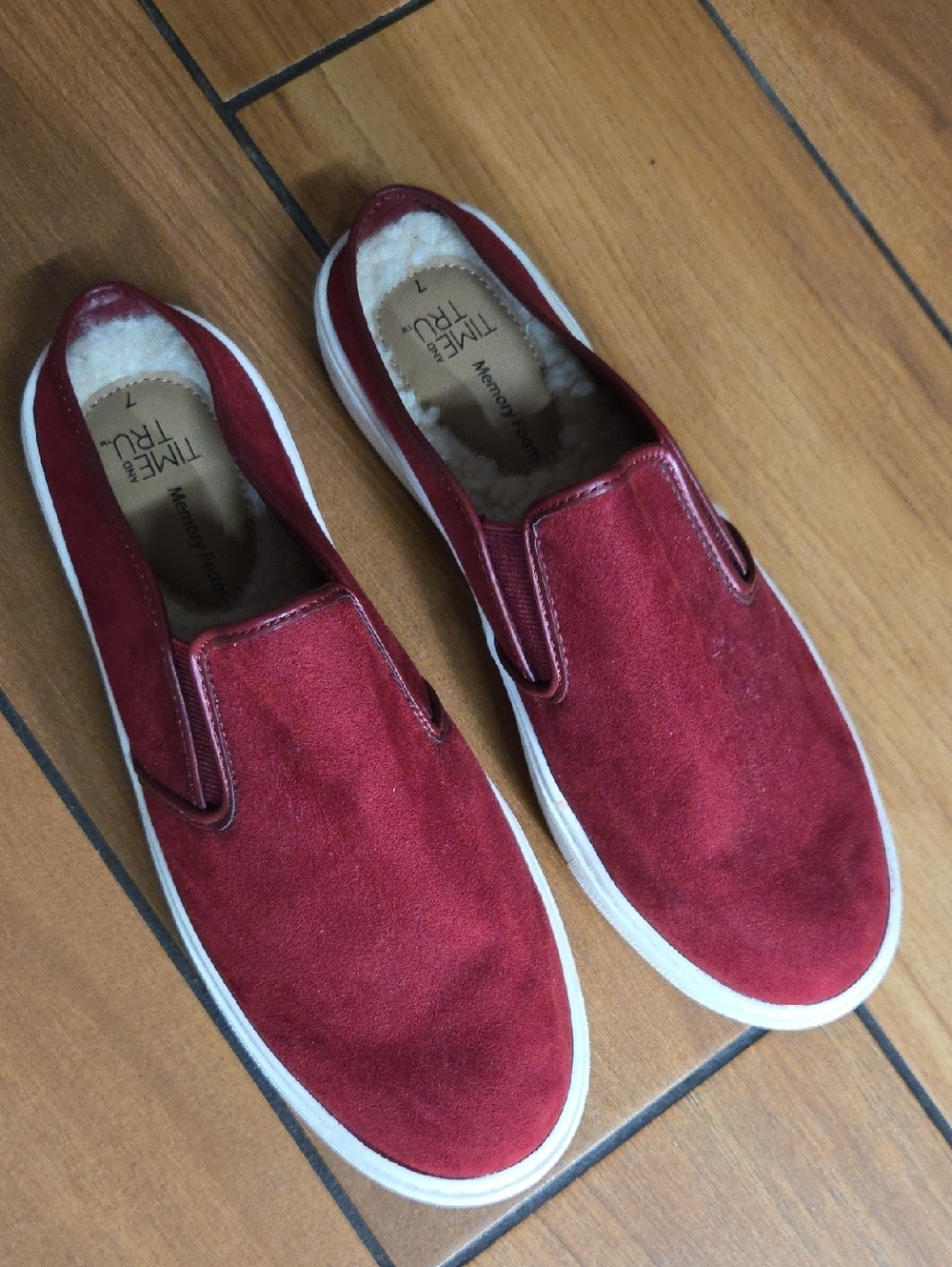 Time and Tru Burgundy Slip-On Suede Sneakers